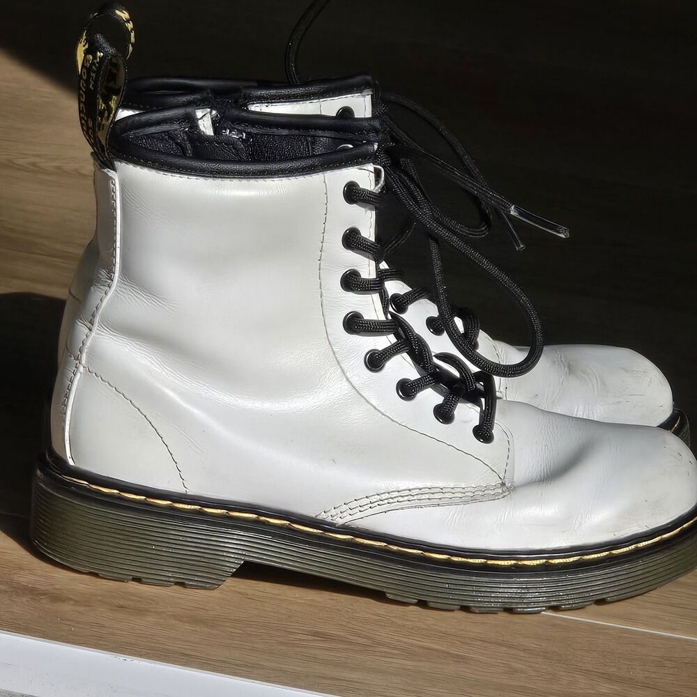 Dr. Martens Boots Youth Size 2 White Doc Side Zip Lace Up Kids Model 1460 J